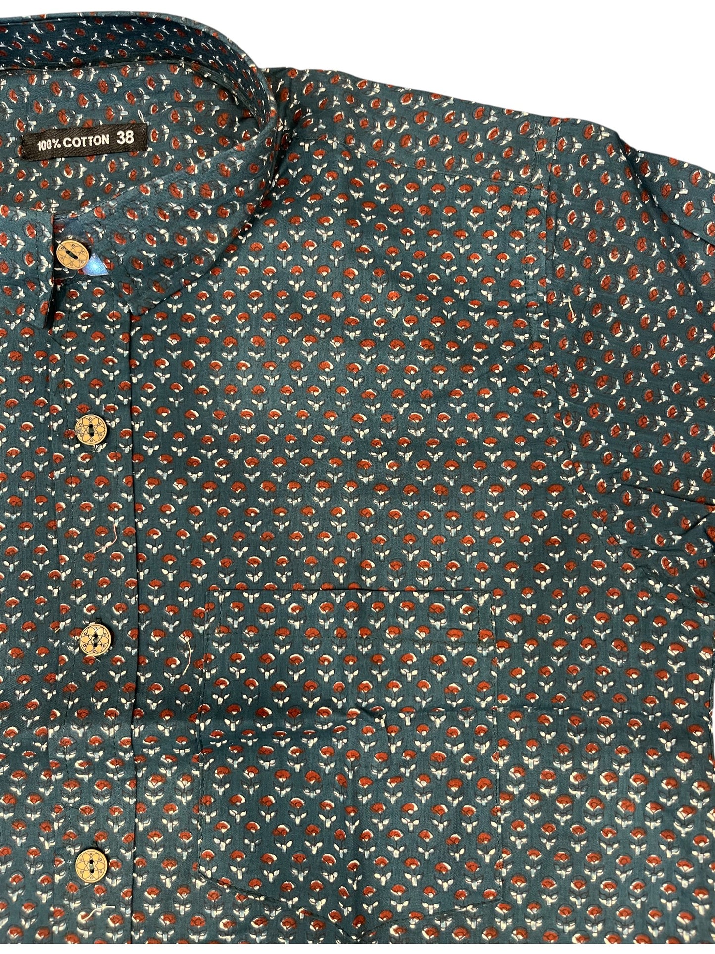 Southloom Jaipur Pure Cotton Block Printed Shirt for Men (Medium)