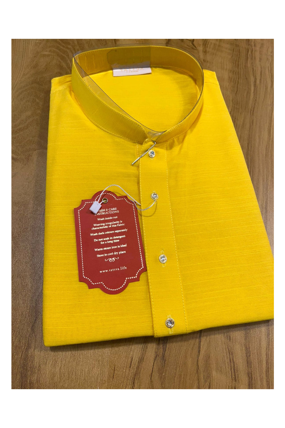 Southloom Semi Silk Short Kurta for Men in Yellow Colour