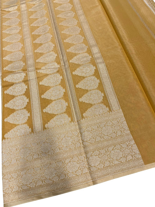 Southloom Cotton Banarasi Silk Saree with Woven Work on Body and Borders(Yellow)