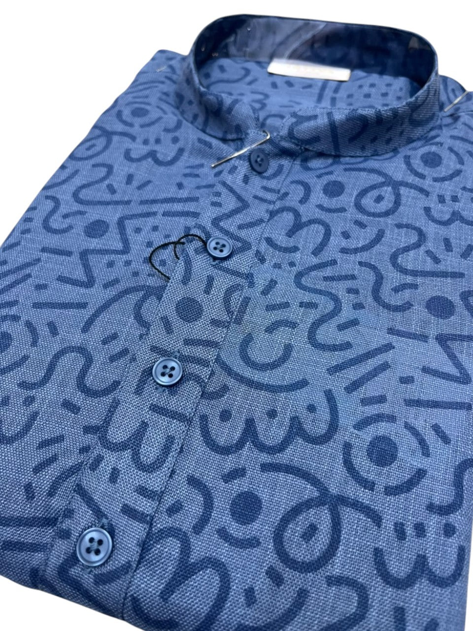 Southloom Blue Printed Semi Silk Short Kurta for Men SL590