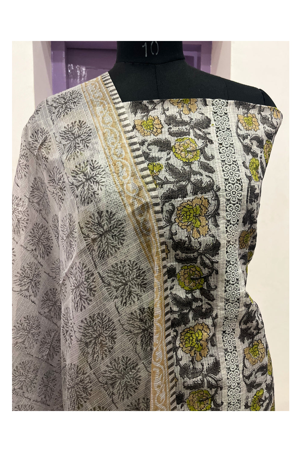 Southloom™ Semi Cotton Churidar Salwar Suit Material in Grey Floral Prints