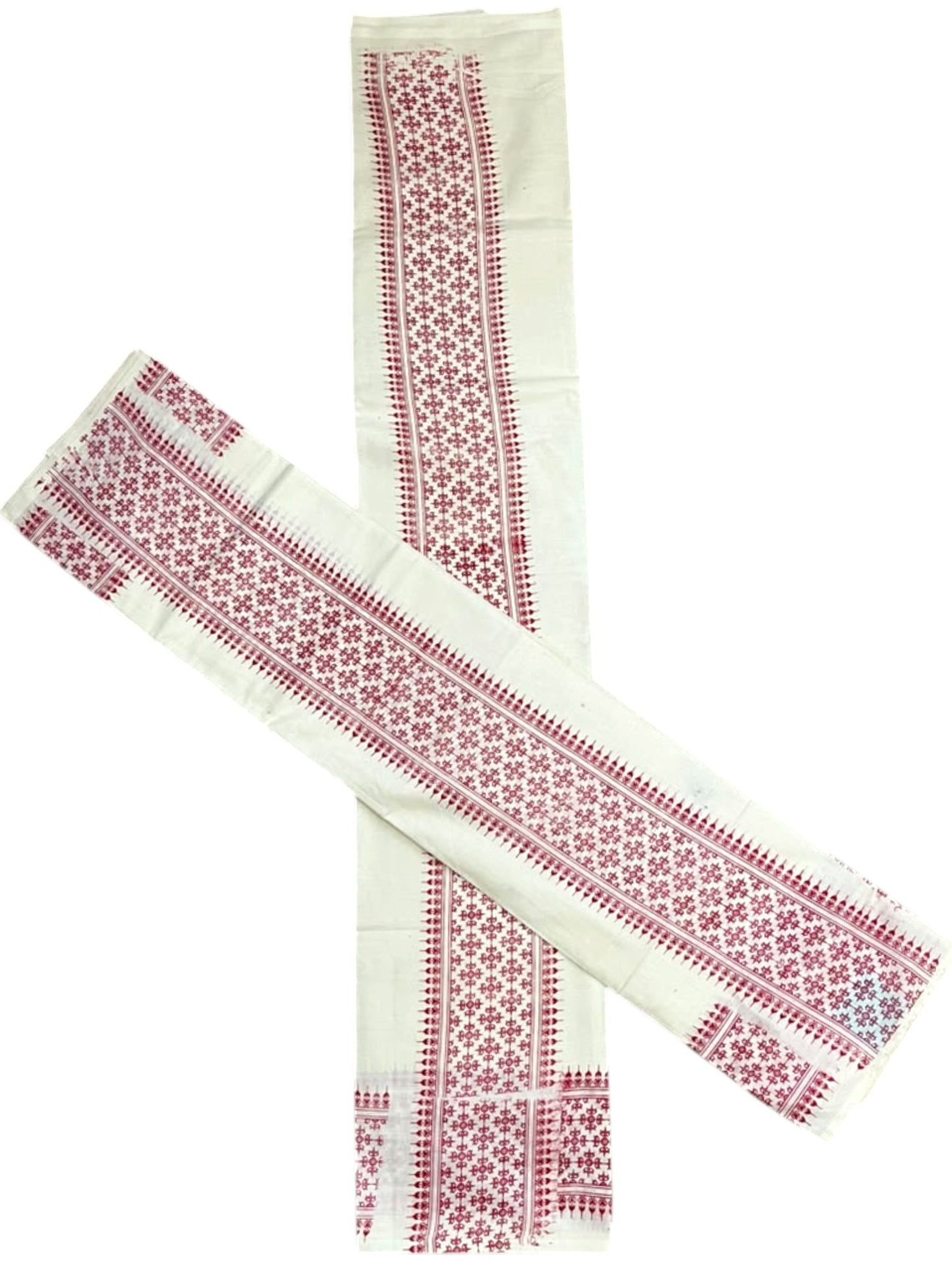 Southloom Kerala Cotton Set Mundu (Mundum Neriyathum) with Red Floral Prints on Border-2.80Mtrs SL625