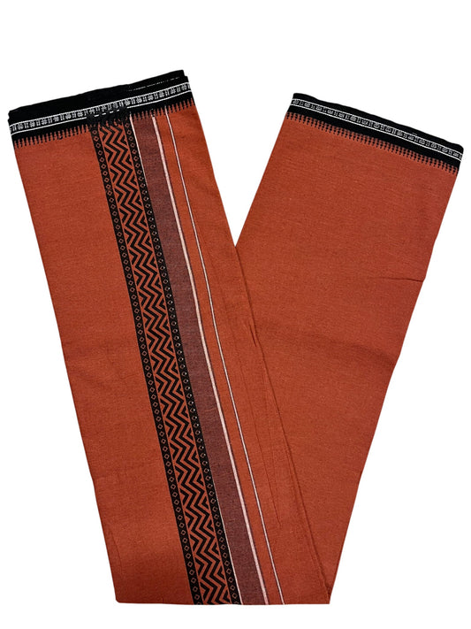 Southloom Saffron (Kaavi) Black Printed Single Mundu / Lungi (South Indian Kerala Dhoti)