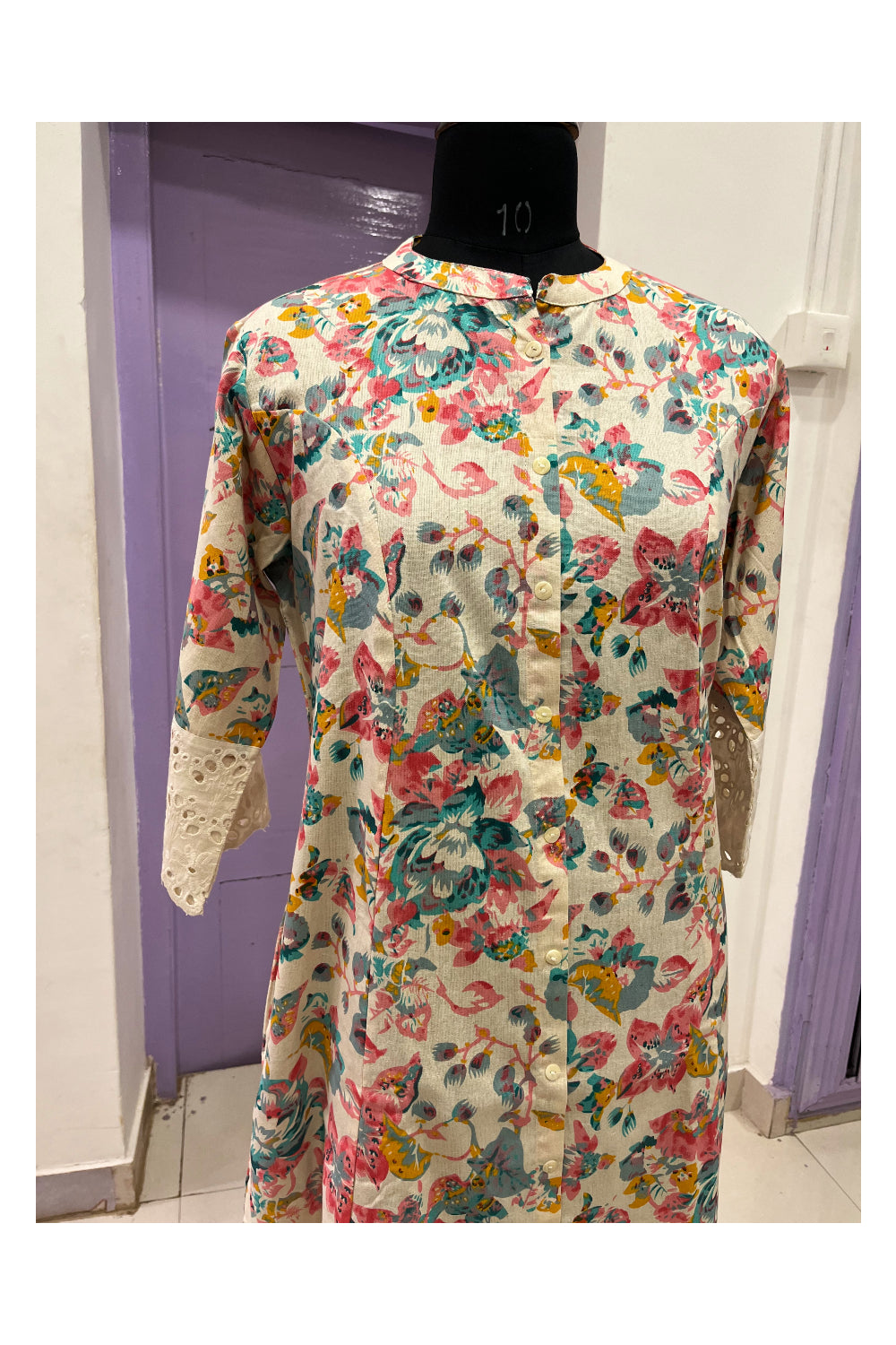 Southloom Stitched Cotton Kurti in White and Floral Printed Designs