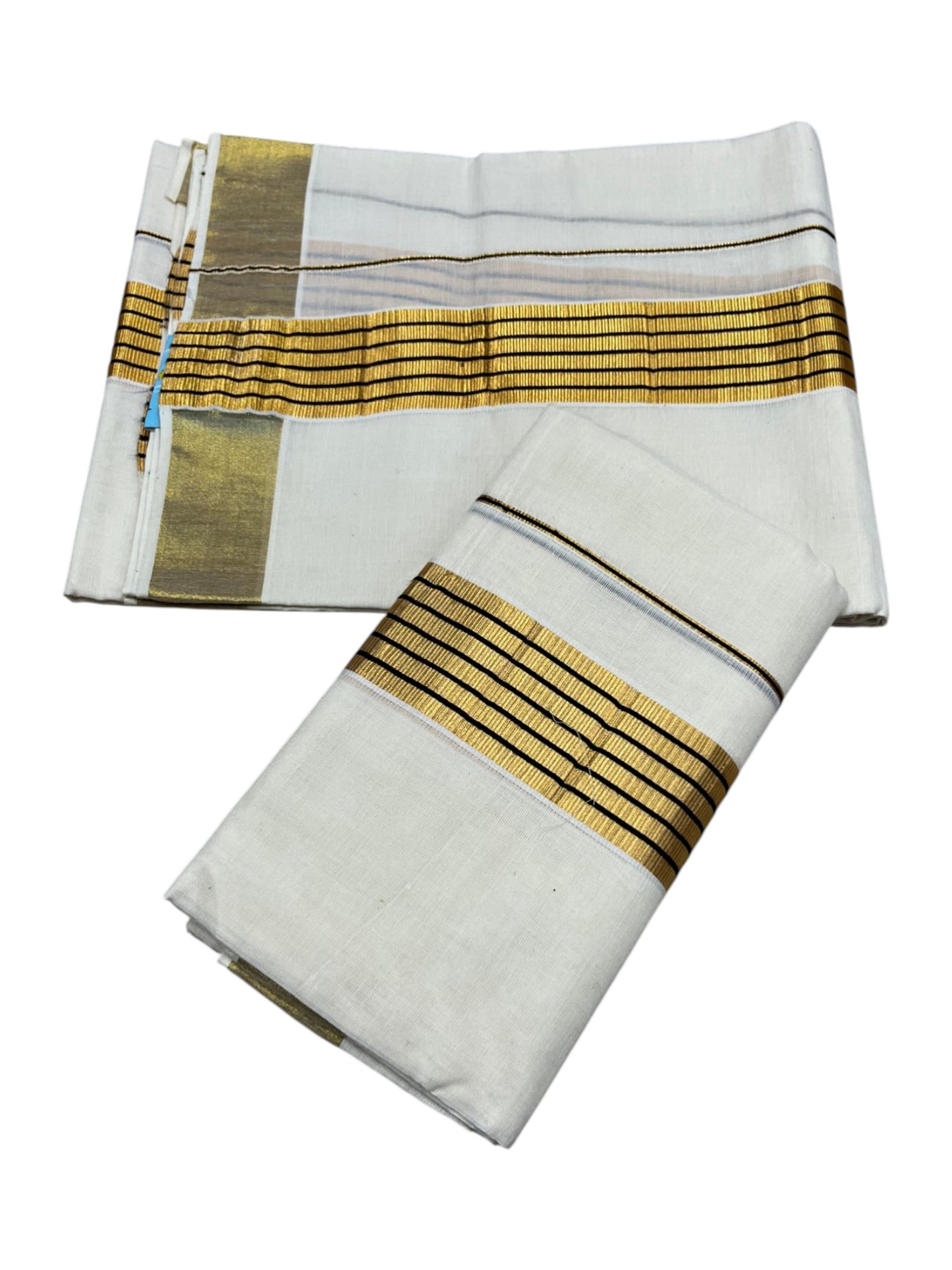 Southloom Pure Cotton Kerala Kasavu Set Mundu (Mundum Neriyathum) Kasavu & Black Border in 2.80 Mtrs