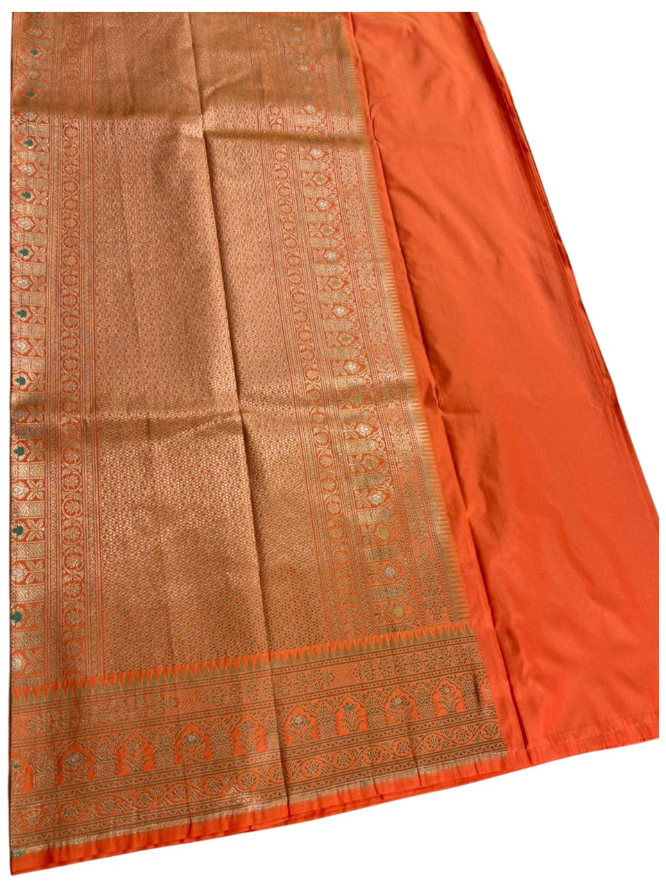 Southloom Pure Banarasi Silk Saree with Woven Work on Body and Borders (Orange)