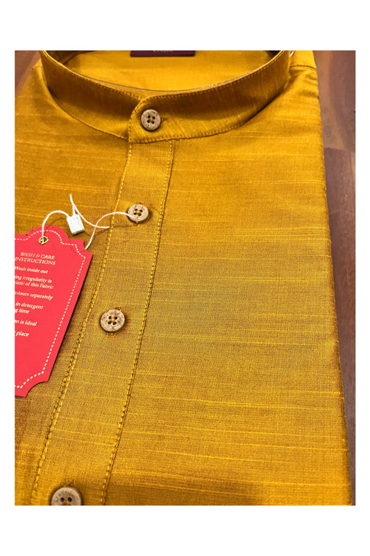 Southloom Semi Silk Short Kurta for Men in Yellow Colour