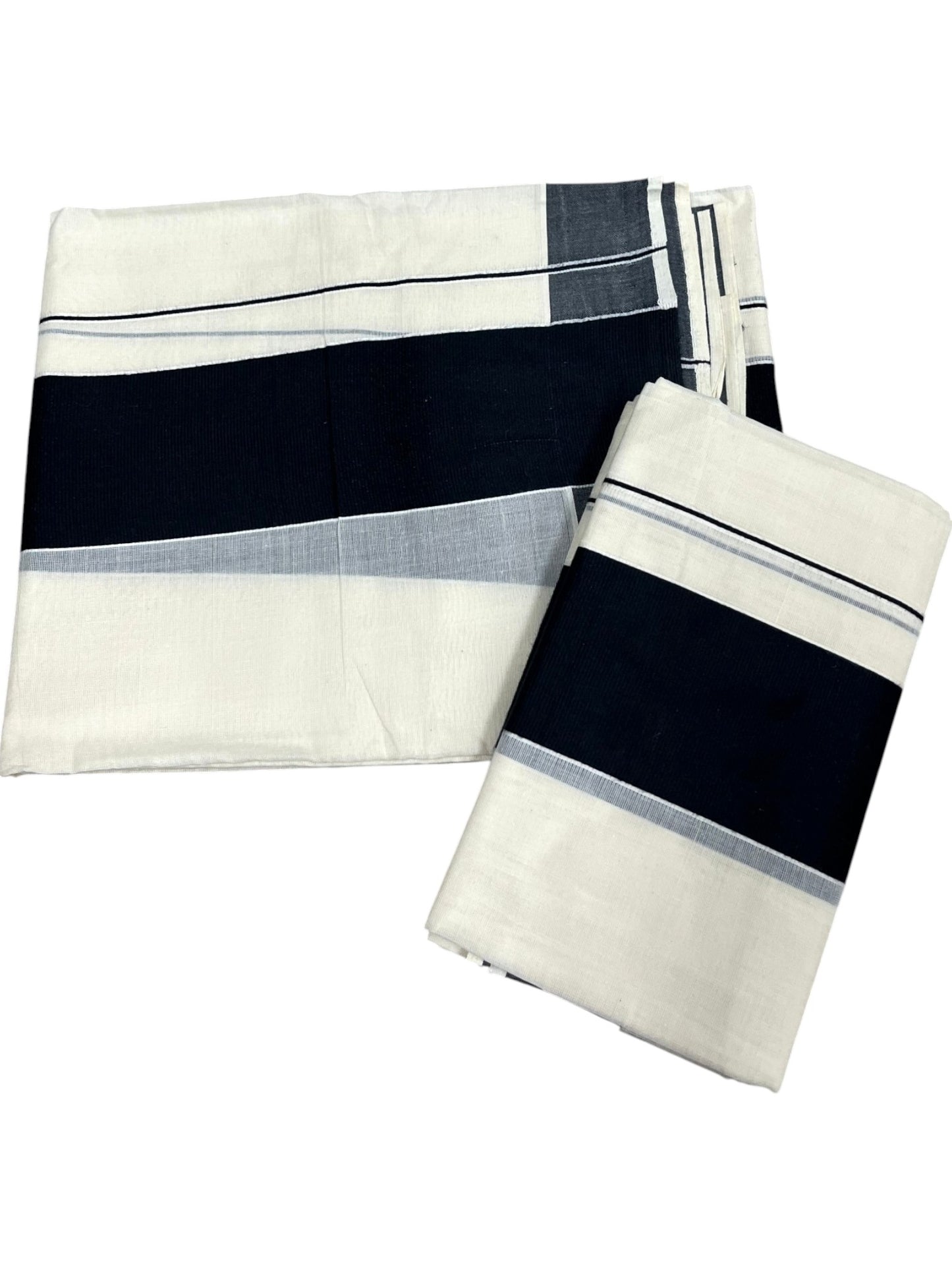 Southloom Kerala Cotton Mundum Neriyathum Single (Set Mundu) with Black Border 2.80 Mtrs