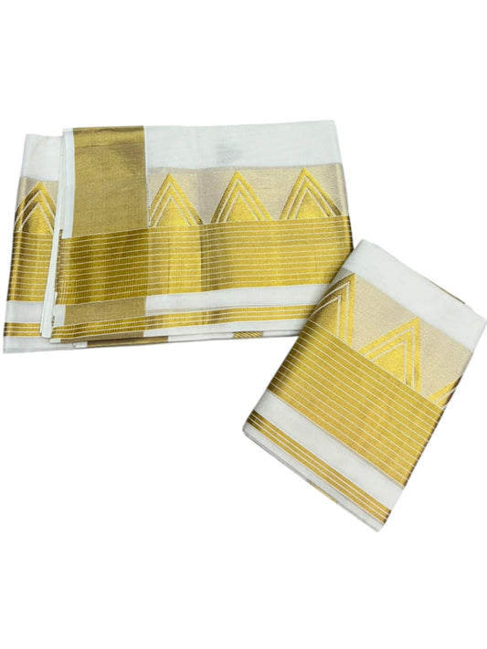 Southloom Premium Cotton  Handloom Set Mundu with Temple Design And Kasavu Border (2.80 Mtr) SL632