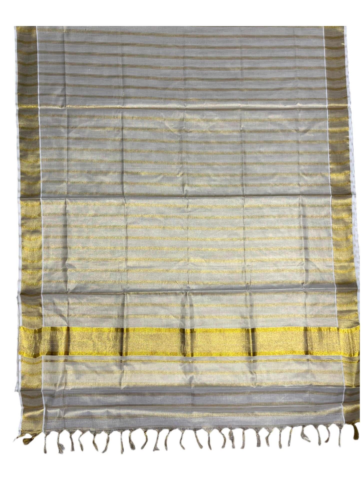 Southloom Tissue Kerala Kasavu Saree with Stripes on Body and Borders