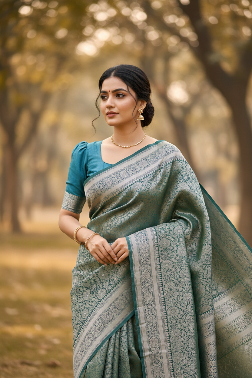 Southloom  Banarasi Silk Saree with Woven Work on Body and Borders
