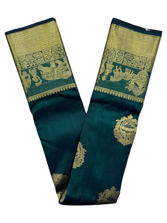 Southloom Premium Handloom Bridal Kanchipuram Silk Saree with Pallaku Design (Green)