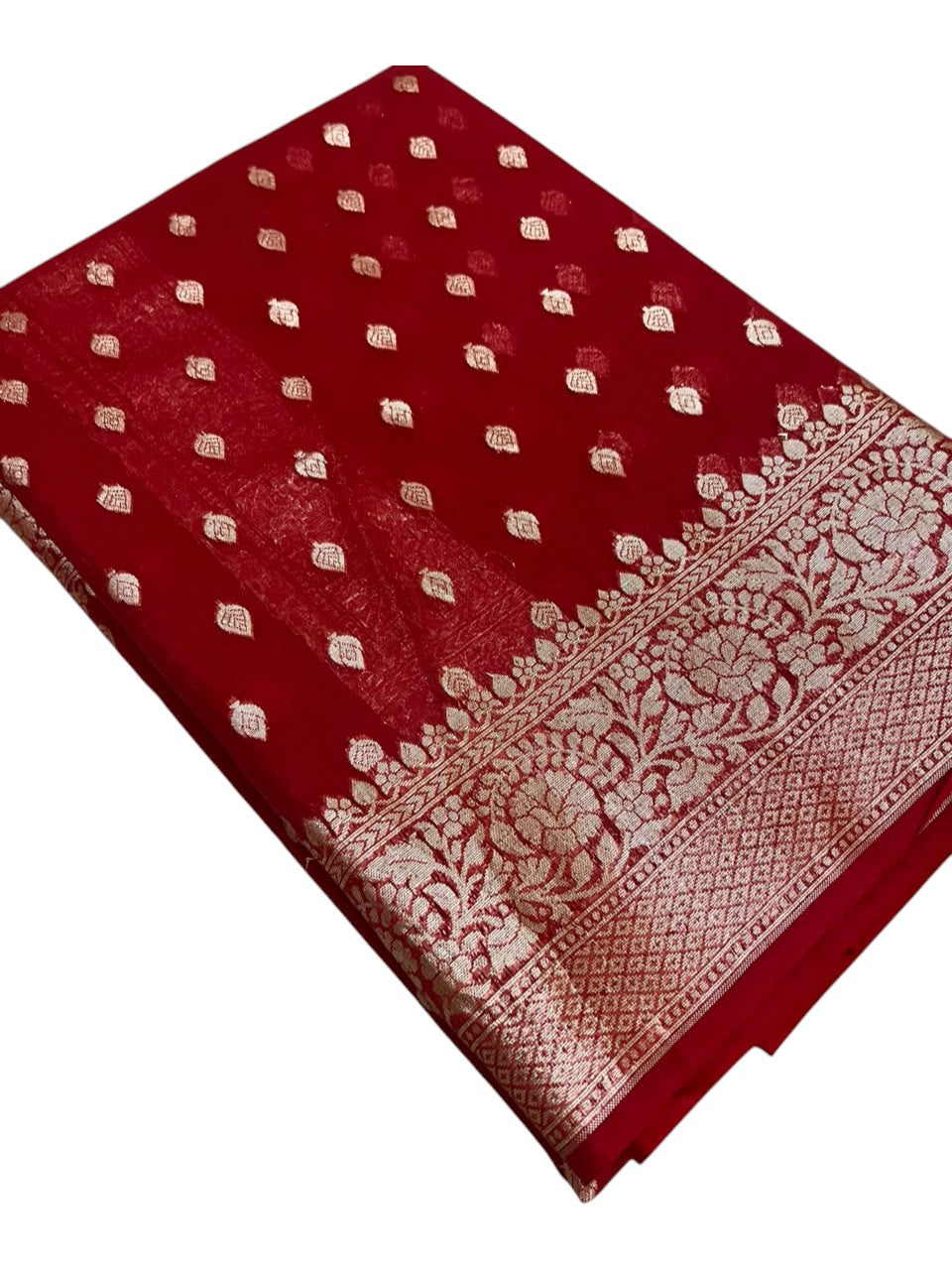 Southloom Cotton Banarasi Silk Saree with Woven Work on Body and Borders (Red)