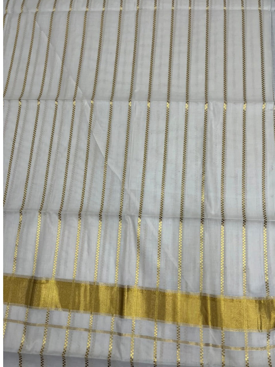 Southloom Kerala Pure Cotton Kasavu Saree with Stripes on Body