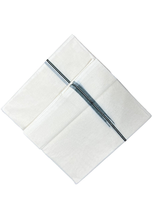 Kerala Pure Cotton Double Mundu with Green And Silver Chutti Kara (South Indian Kerala Dhoti)