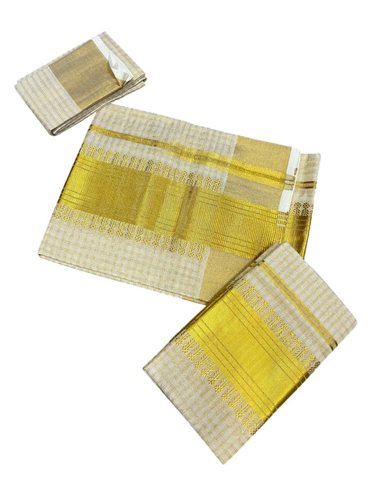 Southloom Super Premium Balaramapuram Handloom Check Cotton Wedding Pudava Set Mundu in 2.80 Mtrs