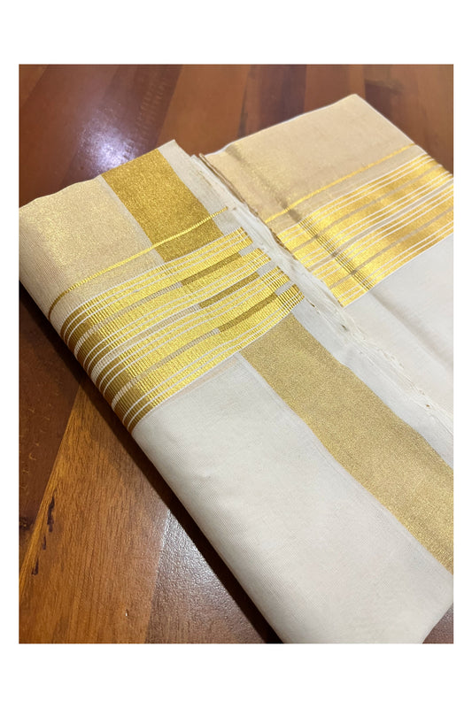 Southloom Premium Handloom Pure Cotton Wedding Mundu with Tissue Kasavu on Border (South Indian Kerala Dhoti)