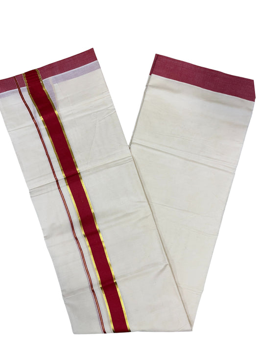 Southloom Pure Cotton Mundu with Gold Kasavu and Red Colour Border (South Indian Kerala Dhoti)