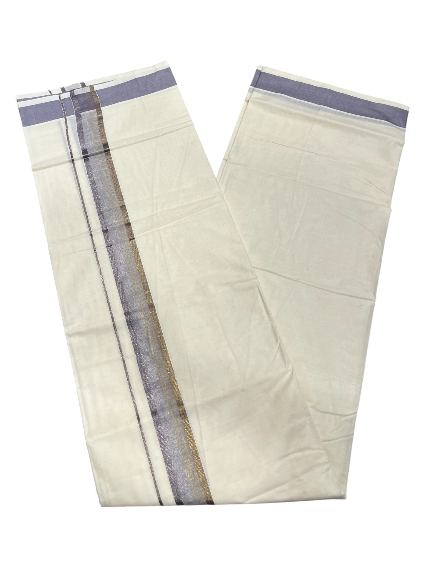 Southloom Kerala Pure Cotton Double Mundu with Lavender Border (South Indian Dhoti)