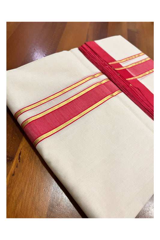 Southloom Premium Balaramapuram Unakkupaavu Handloom Kasavu Mundu with Red Border (South Indian Kerala Dhoti)