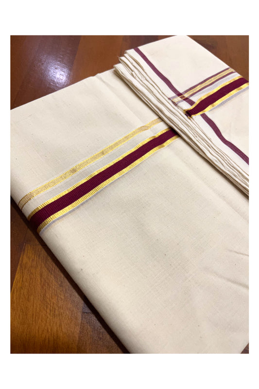 Southloom Premium Handloom Pure Cotton Mundu with Maroon Puliyilakkara Kasavu Border (Onam Mundu 2023)