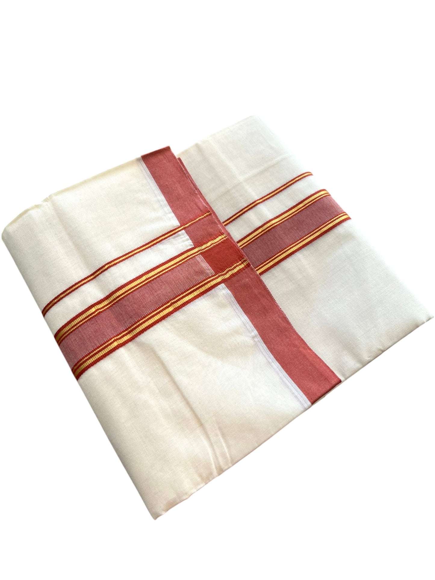 Southloom Pure Cotton Mundu with Golden Lines and Red Border (South Indian Kerala Dhoti)