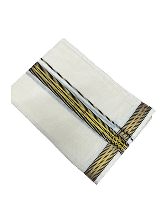 Southloom Kerala Cotton Velcro Double Mundu with Black And Gold Kasavu Border (South Indian Kerala Dhoti)