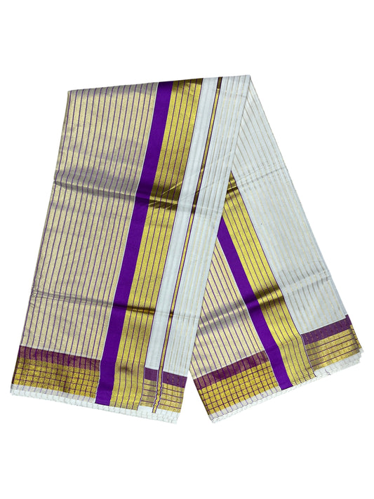 Southloom Kerala Pure Cotton Saree with Stripes on Body and Borders in Violet SL334