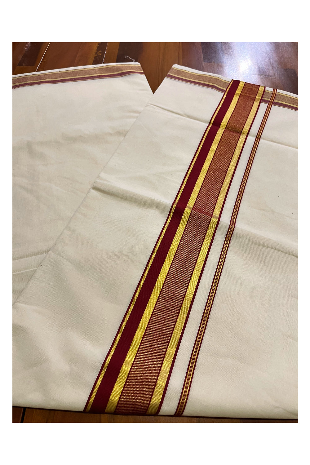 Southloom Premium Handloom Kerala Saree with Maroon and Kasavu Border