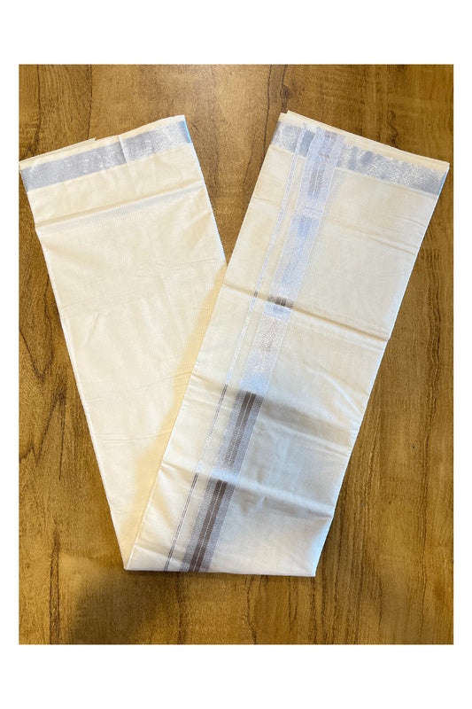Pure Cotton Mundu with Silver Lines and Silver Border (South Indian Kerala Dhoti)