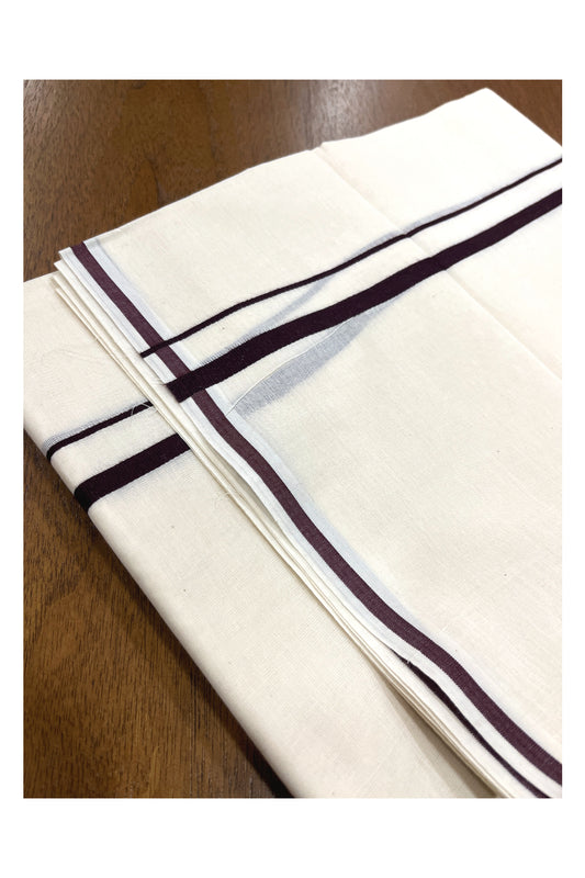 Pure Cotton Double Mundu with 0.5 inch Dark Brown Border (South Indian Kerala Dhoti)