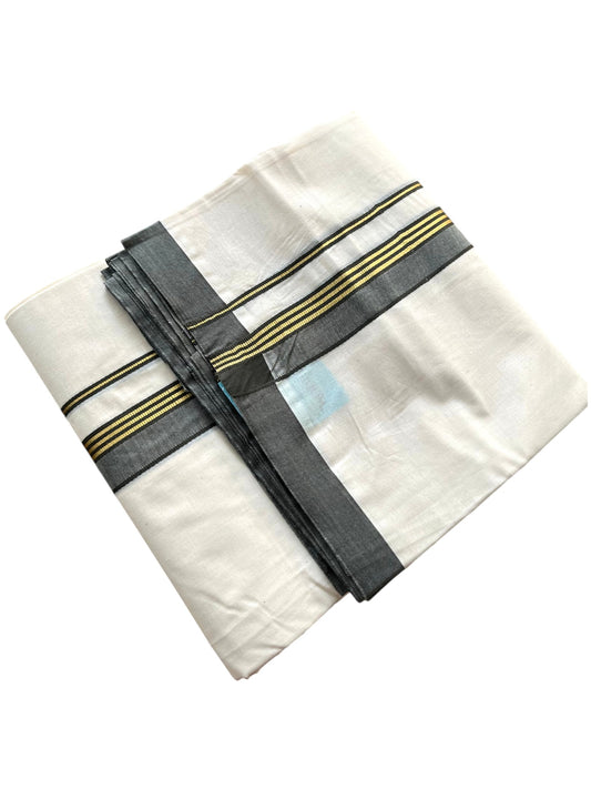 Southloom Pure Cotton Mundu with Golden Lines and Gray Border (South Indian Kerala Dhoti)