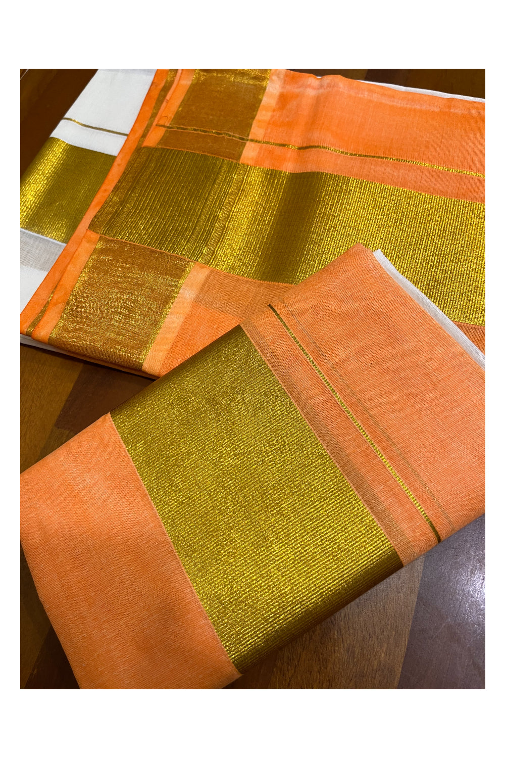 Southloom Tie & Dye - Half & Half  Multi Colour Orange Design Set Mundu (Mundum Neriyathum) with Super Soft Cotton (Mundum Neriyathum) - 2.80 M Neriyathu