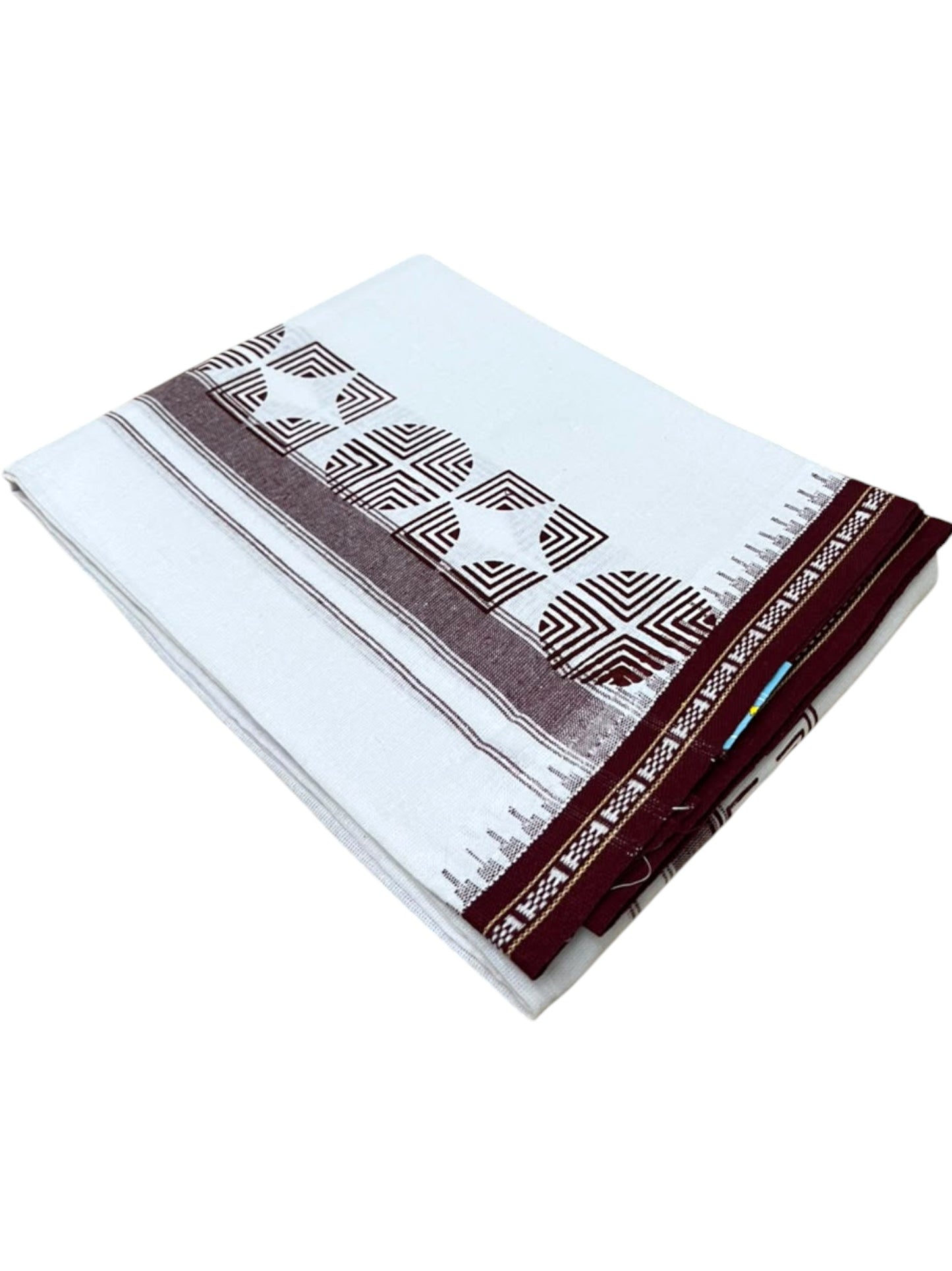 Southloom White Maroon Printed Single Mundu / Otta Mundu / Lungi (South Indian Kerala Dhoti) SL622
