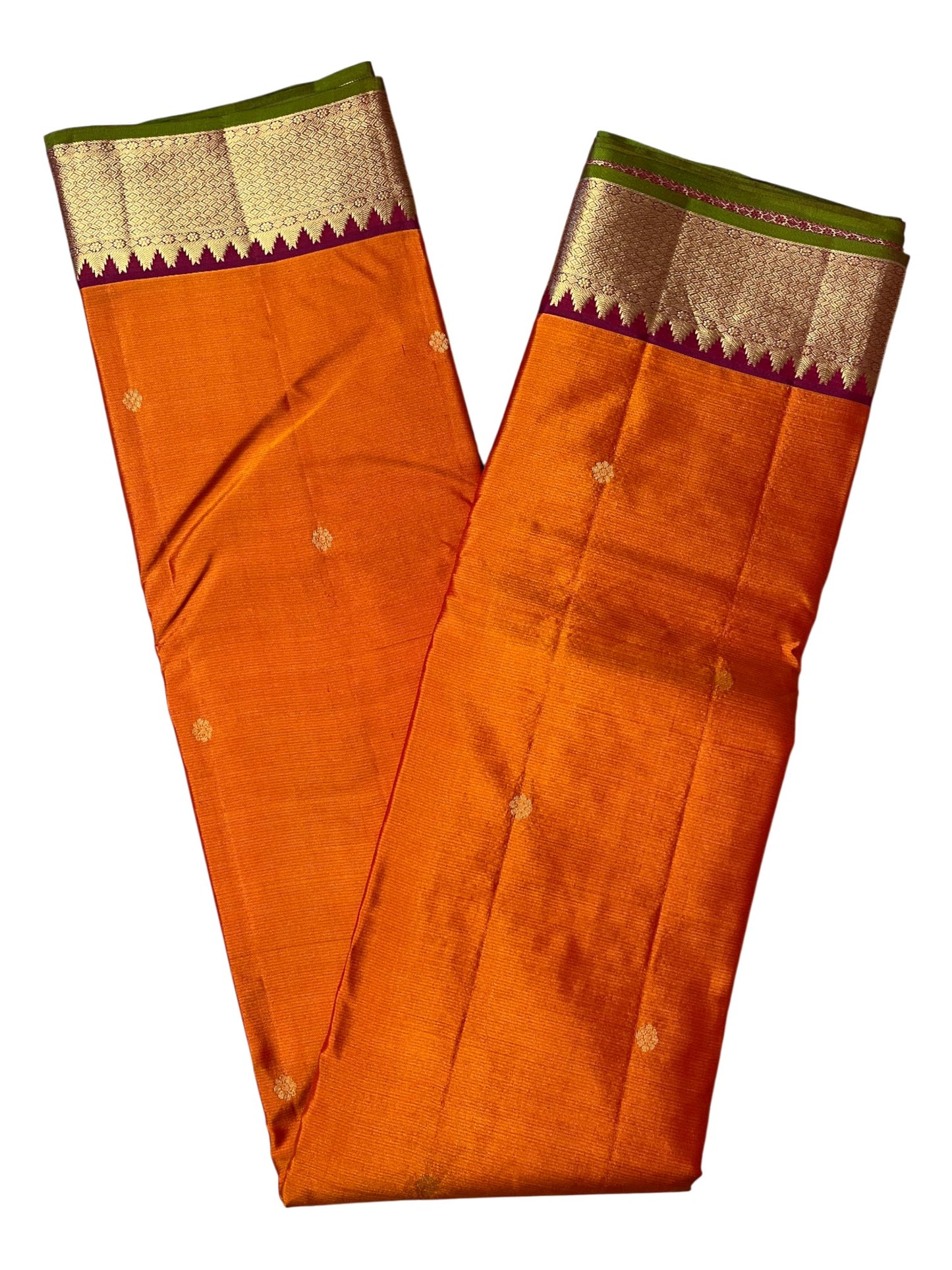 Southloom Pure Handloom Bridal Kanchipuram Silk Saree with Korvai Work (Orange & Magenta )