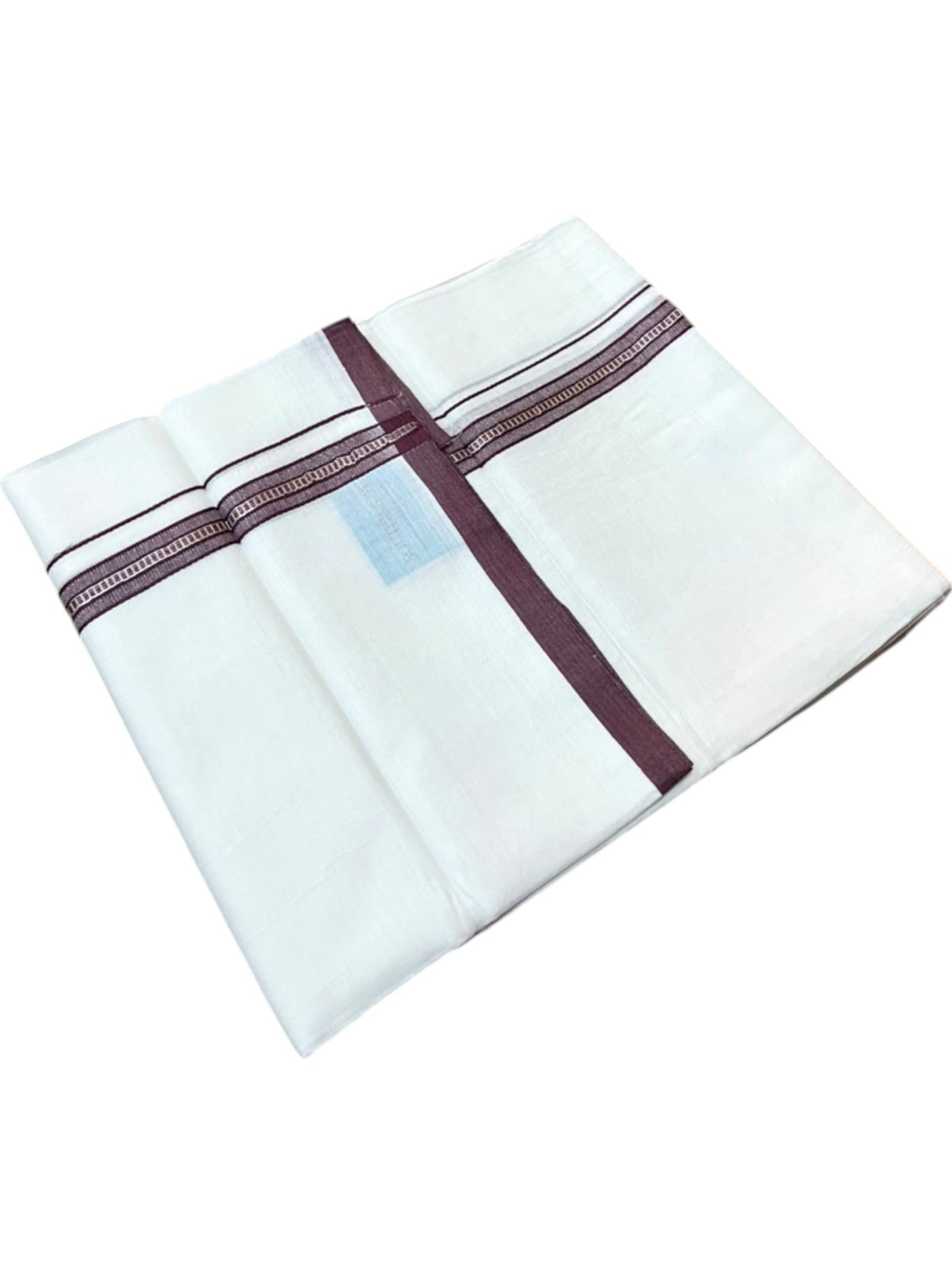 Southloom Pure White Cotton Mundu with Maroon & Silver Line Border (South Indian Kerala Dhoti)