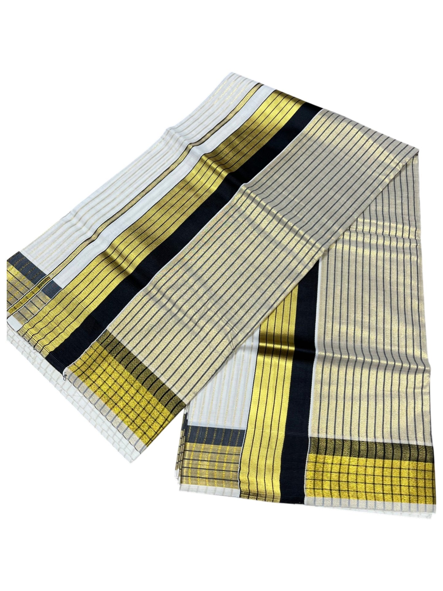 Southloom Kerala Pure Cotton Saree with Stripes on Body and Borders in Black SL334
