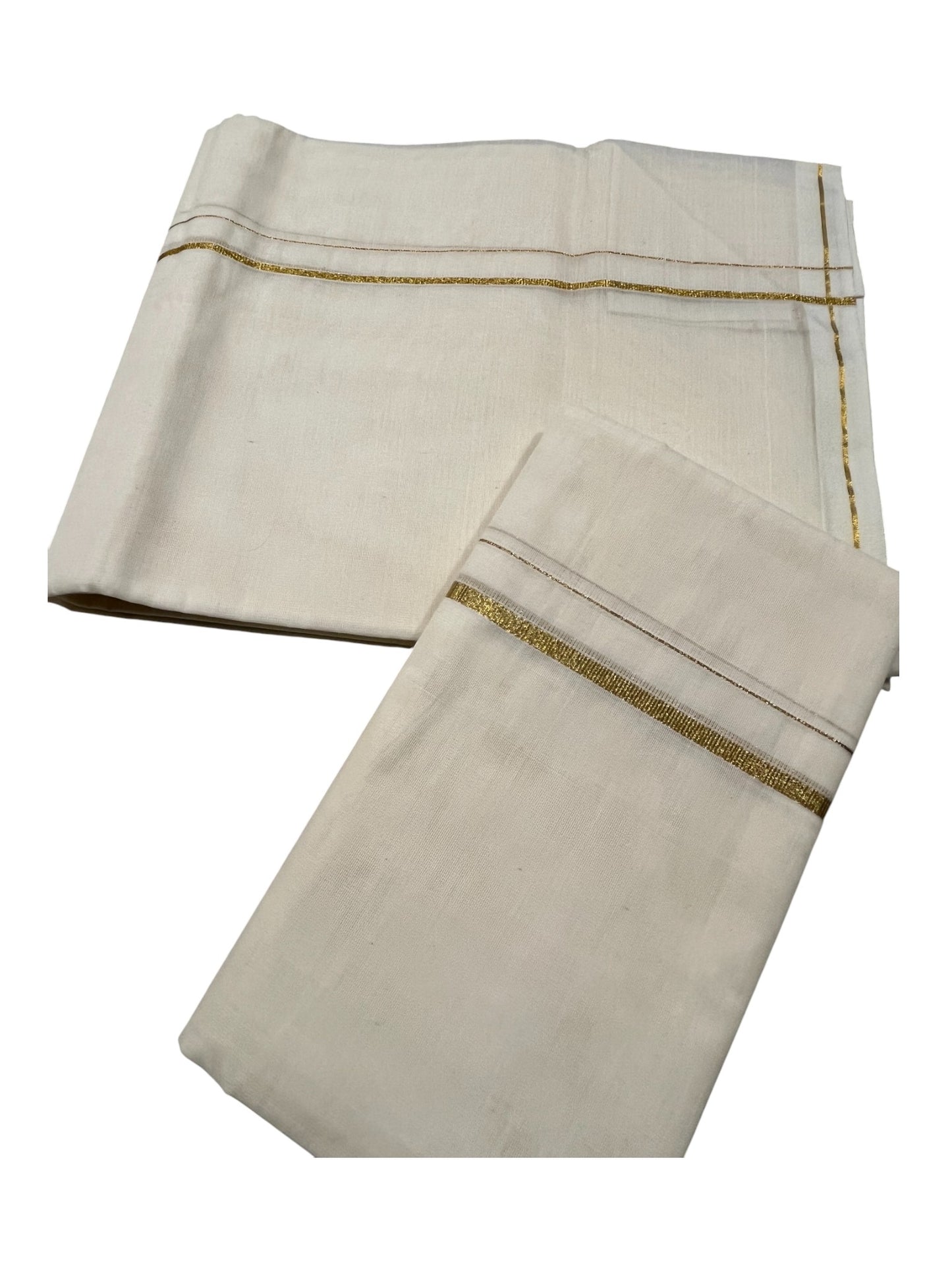 Kerala Cotton Mundum Neriyathum Single (Set Mundu) with Golden Puliyilakkara
