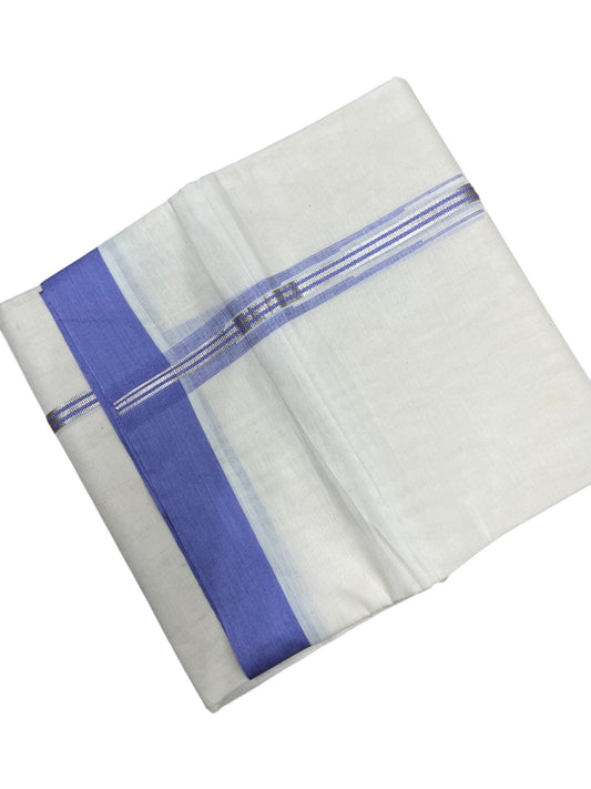 Southloom Pure Cotton Double Mundu with Silver Lines and Lavendar Chuttikara Border (South Indian Kerala Dhoti)