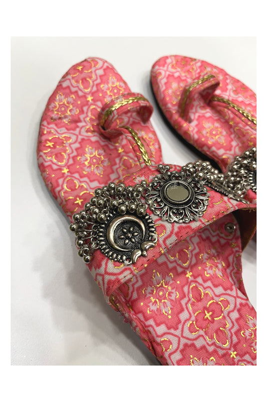 Southloom Jaipur Handmade Open Toe Pink Sandals With Metal Accent