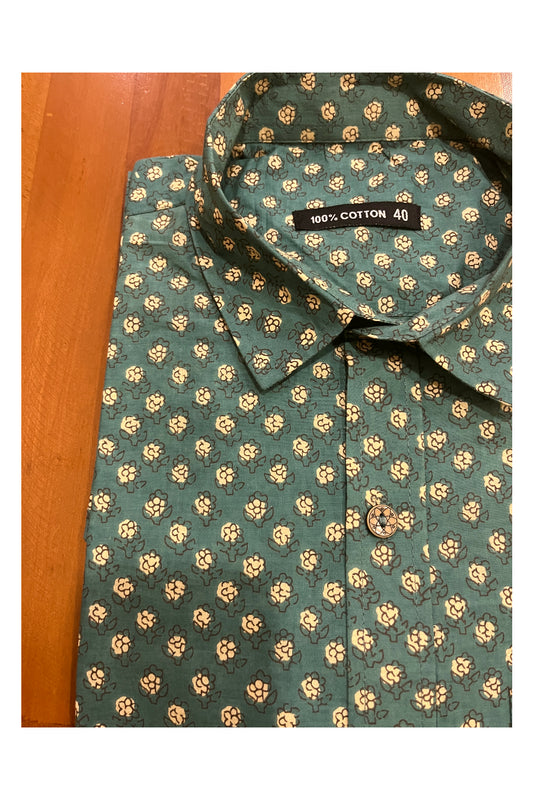 Southloom Jaipur Cotton Teal Hand Block Printed Shirt (Half Sleeves)