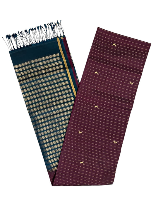 Southloom Pure Handloom Kanchipuram Silk Saree with Korvai Work (Blue & Maroon)
