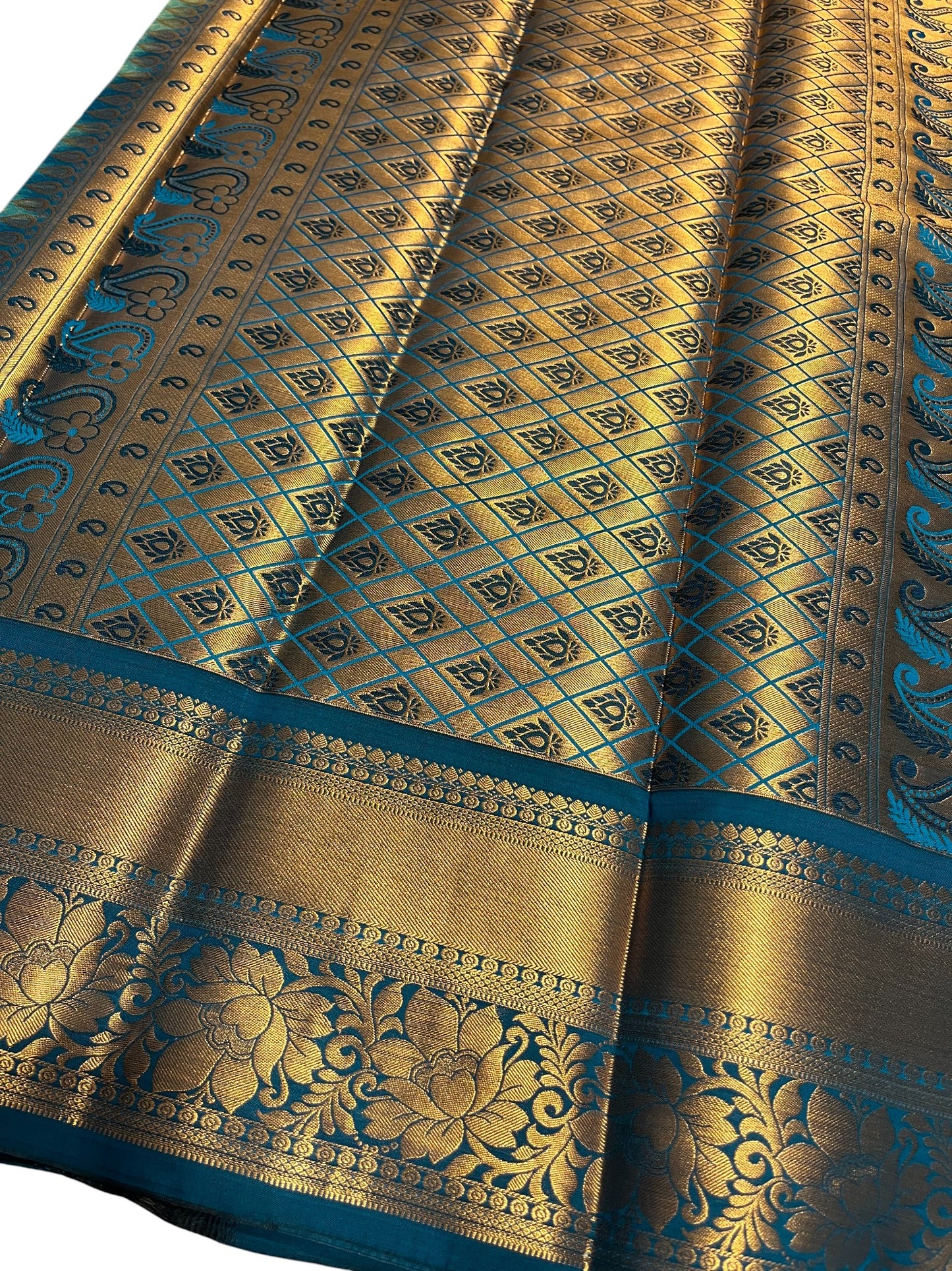 Southloom Banarasi Semi Silk Saree with Floral Zari Work Across Body (Yellow & Blue)