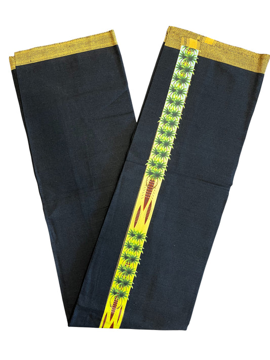 Southloom Black Printed Kathakali & Theyyam Single Mundu / Otta Mundu (South Indian Kerala Dhoti)