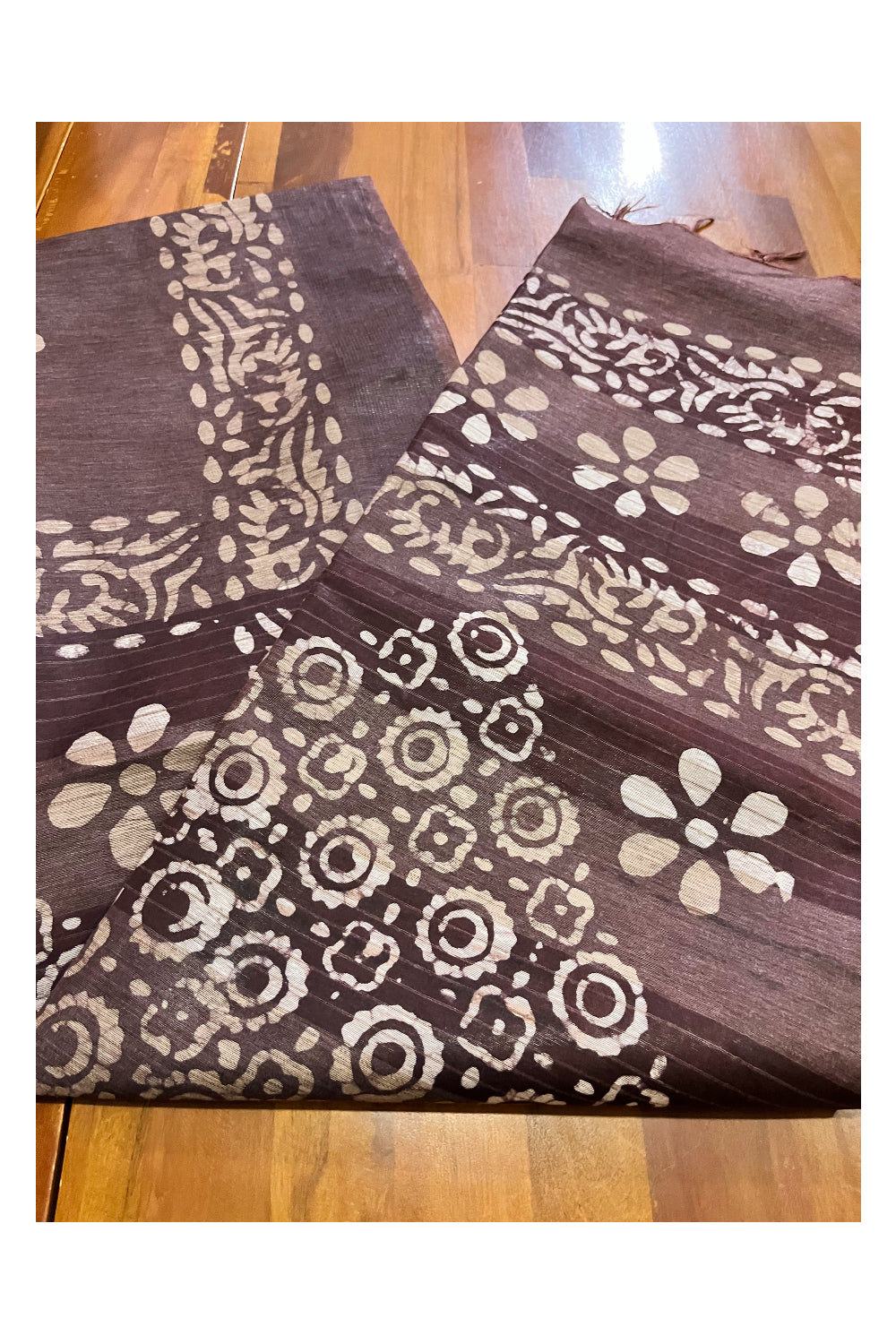 Southloom Cotton Dark Brown Saree with Baswara Prints on Body and Pallu