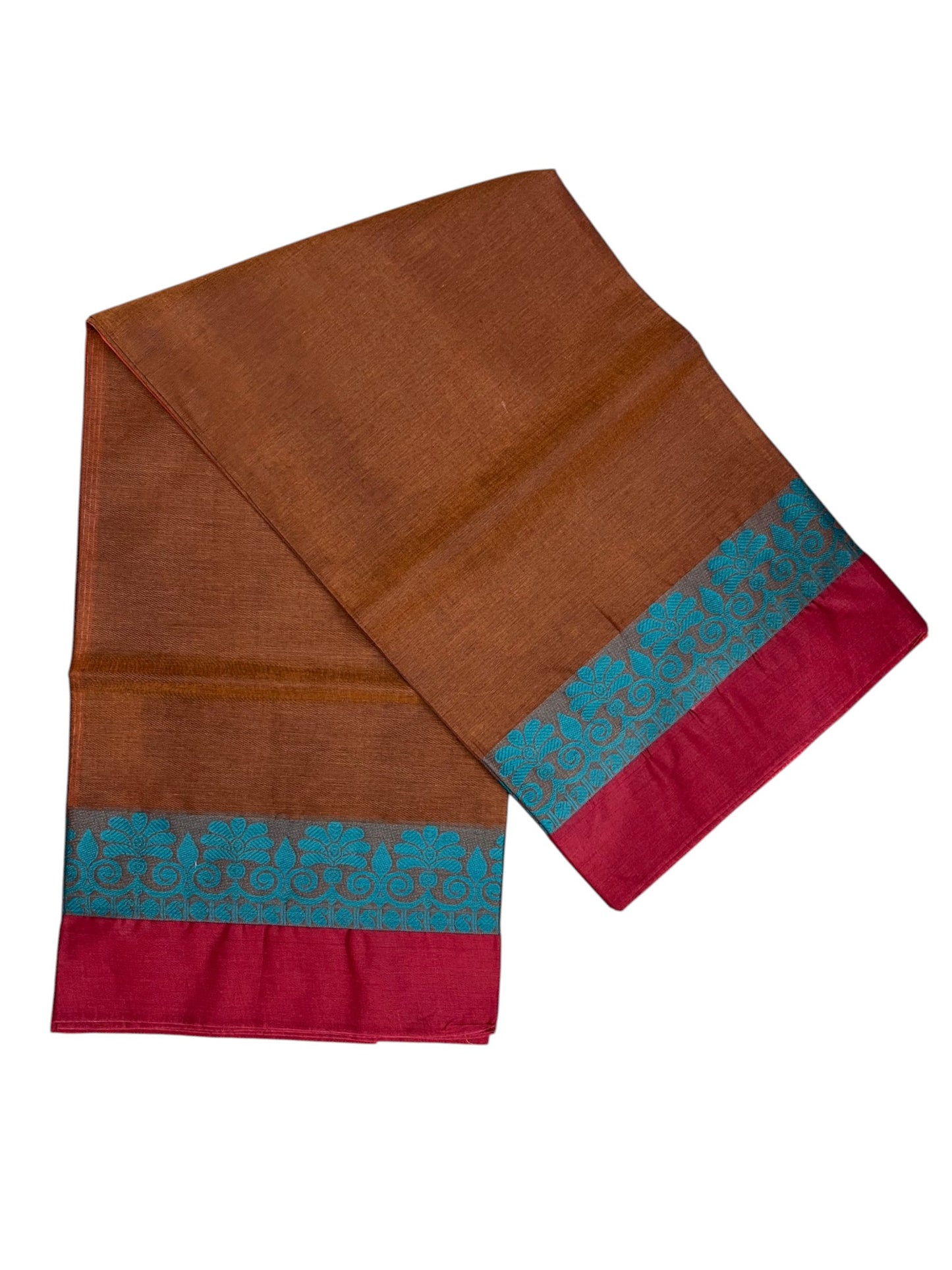 Southloom Kerala Cotton Saree with Floral Woven Works Across Body in Brown