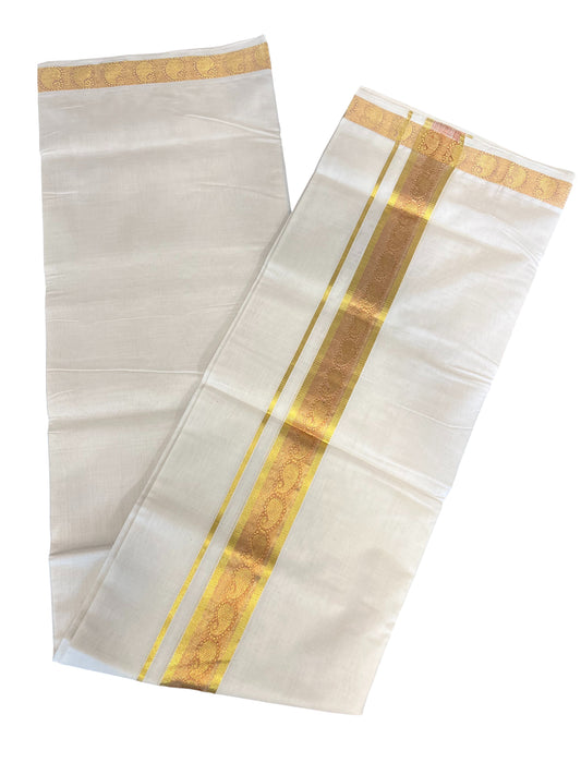 Southloom Premium Handloom Cotton Double Mundu with Gold Kasav  Border