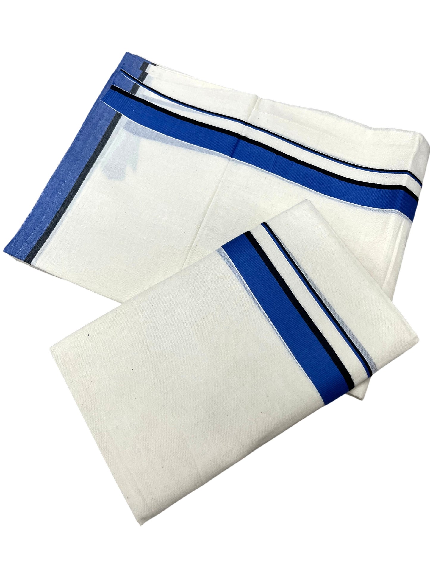 Southloom Pure Cotton Kerala Single Set Mundu (Mundum Neriyathum) Blue Border 2.80 Mtr SL345