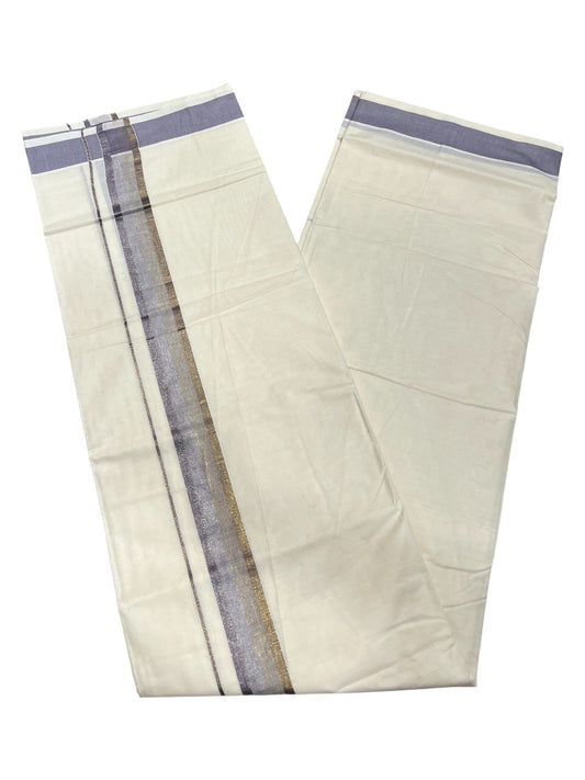 Southloom Kerala Pure Cotton Double Mundu with Grey Border (South Indian Dhoti)