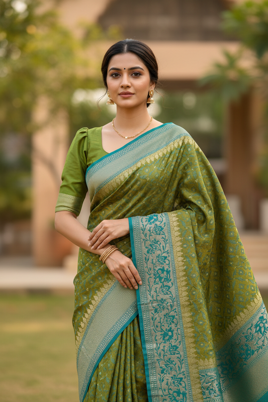 Southloom Banarasi Silk Saree with Woven Work on Body and Borders